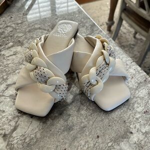 Vince Camuto off white square toe slides